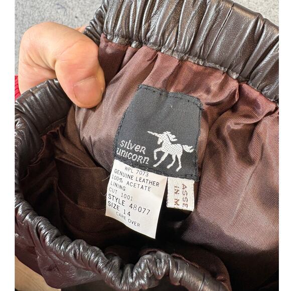 Vintage Y2K A-Line Skirt Womens Size 14 Brown Leather Lined Grunge Knee Length - Picture 6 of 6